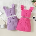 thumbnail image 4 of LNMQLPDBS Toddler Sets for Girls Fly Sleeve Ruffle Trim Button Crop Top & Button Mini Skirts with Girdle Set 2pcs Gifts for 3 Year Old Cute Trendy Summer Sets for Baby Gitl Red 12-18 Months, 4 of 4