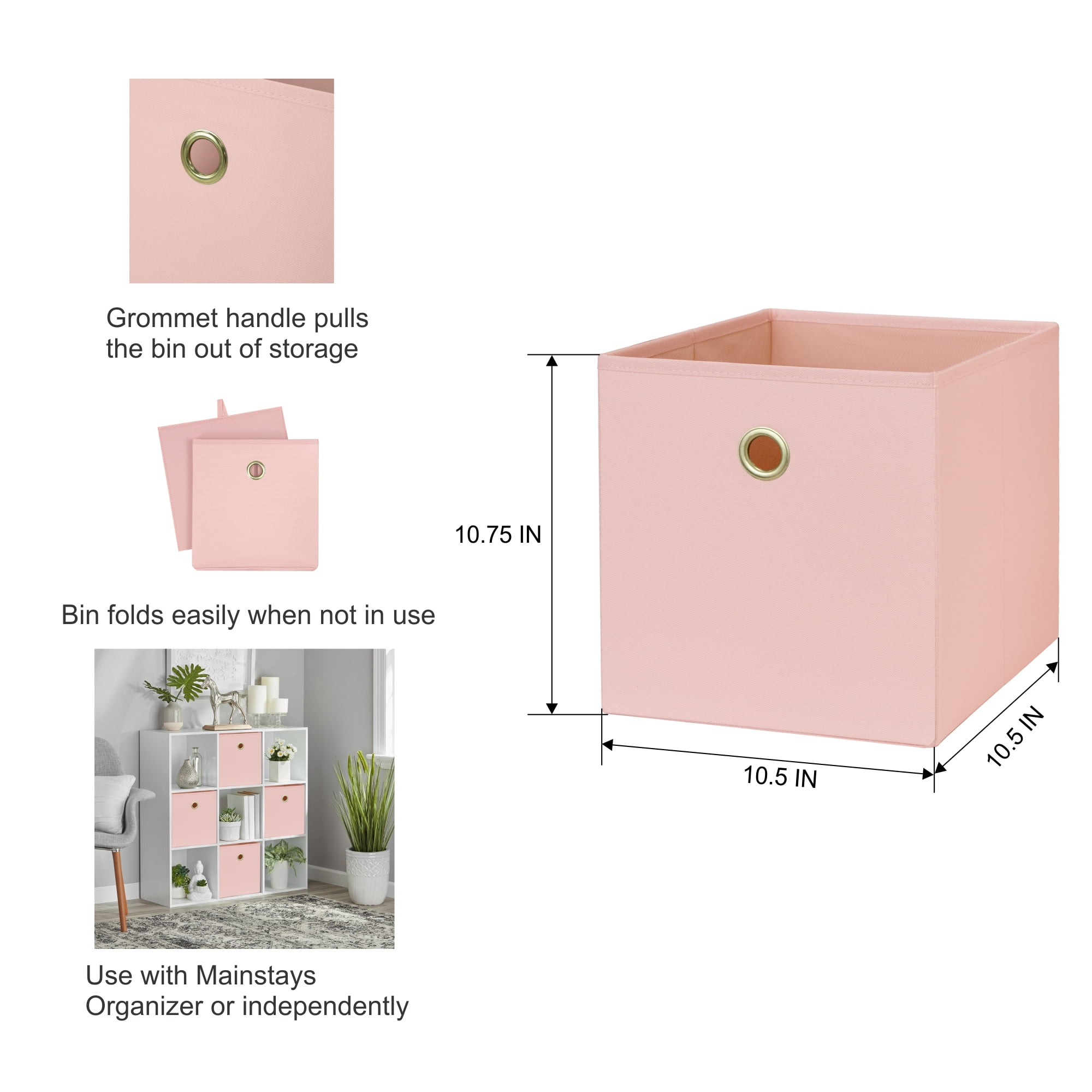 Mainstays Collapsible Fabric Cube Storage Bin, Pearl Blush