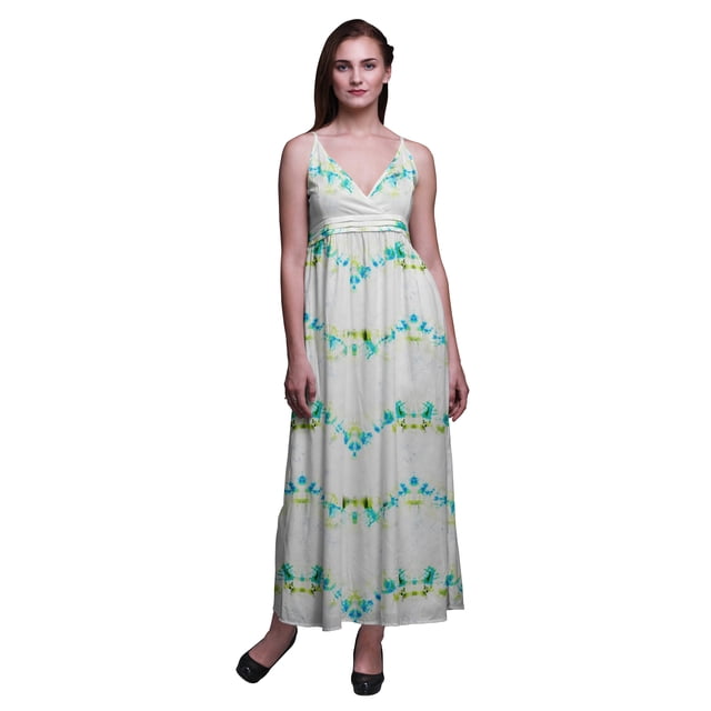 Bimba Robe Longue Chic Imprimée Teinture sur Nœuds pour Femmes, Style Bohème, Maxi d'Été, Tenue de Plage - Petit