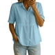 thumbnail image 2 of Craaazy Women's Loose Fit Collared Blouse, Solid Color Short Sleeve Button Down Shirt, Breathable Cotton Linen Casual Top for Daily Wear, Work & Weekend Gifts, 2 of 9