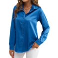 thumbnail image 3 of Blusas de Satén para Mujer, Camisas de Seda con Botones, Blusas Informales de Larga para Negocios Azul M, 3 of 7