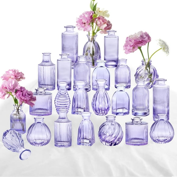 Jarrones de cristal PHUNTTEK, color morado, 24 unidades, 30 cm, decoración vintage