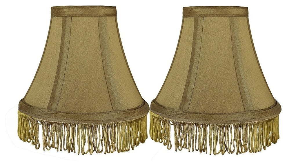 Urbanest Gold With Fringe Silk, Bell Shaped Lampshade With Fringe