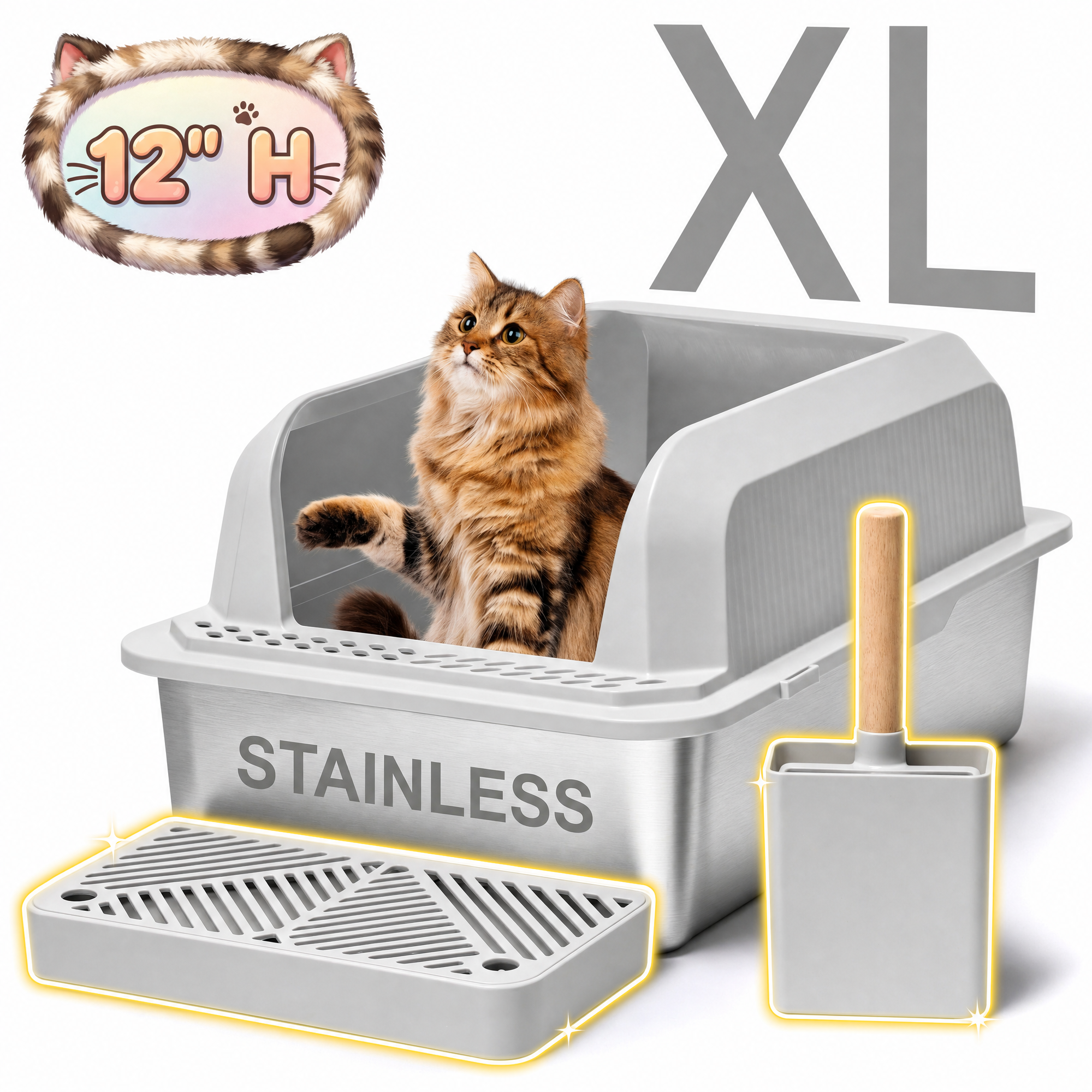 Naipo XL Stainless Steel Cat Litter Box 23.5 x 15.5 x 12 photo 1