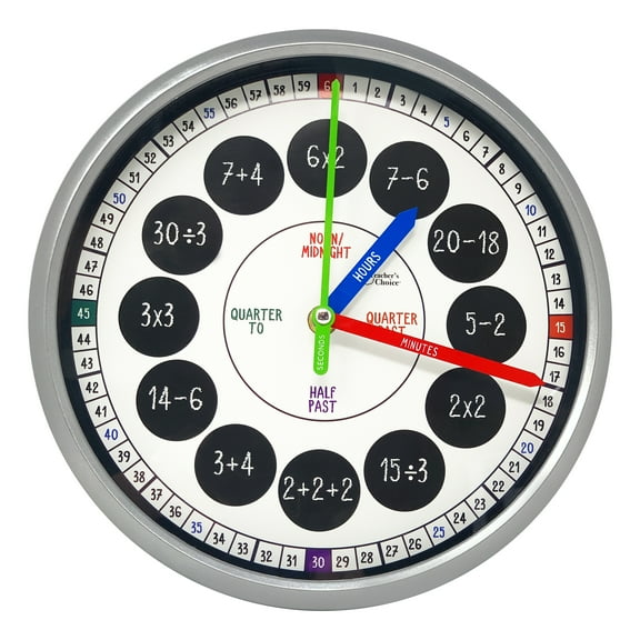 Educational Decorative Wall Clock | Time Teaching Clock Teacher's Choice Black.