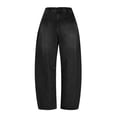 thumbnail image 6 of QQZ Barrel Leg Womens Elastic Waist Pull On Denim Pants, Knee Stitched Baggy Wide Leg Full Length Denim Trousers Suitable For Urban Street Style, Daily Errands And Back To School Outfits, 6 of 7