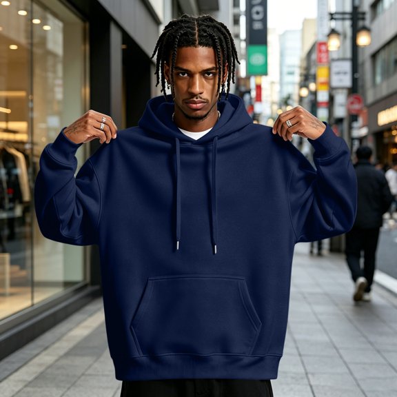 Resicozy Hoodies for Men Casual Oversized Hooded Collar Drawstring Pullover Sweatshirts Casual Long Sleeve Shirts with Pockets Navy 3XL