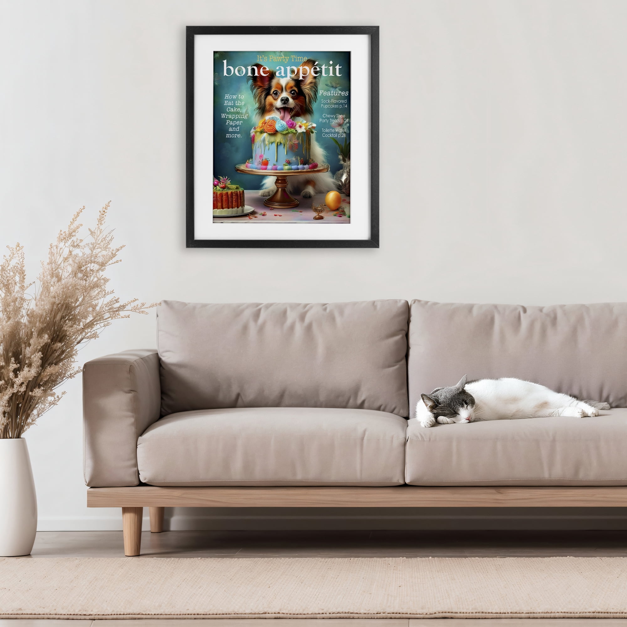 Stupell Industries Bone Appetit Dog Magazine Parody Black Framed Print Under Glass, design by Grotto Studios