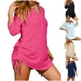 thumbnail image 4 of Women's Shirts Cover Up Drawstring Beach Dress Rolled Sleeve V Neck Bathing Suit Cover Ups Bikini Swimsuit Coverup (2XL, Black), 4 of 4