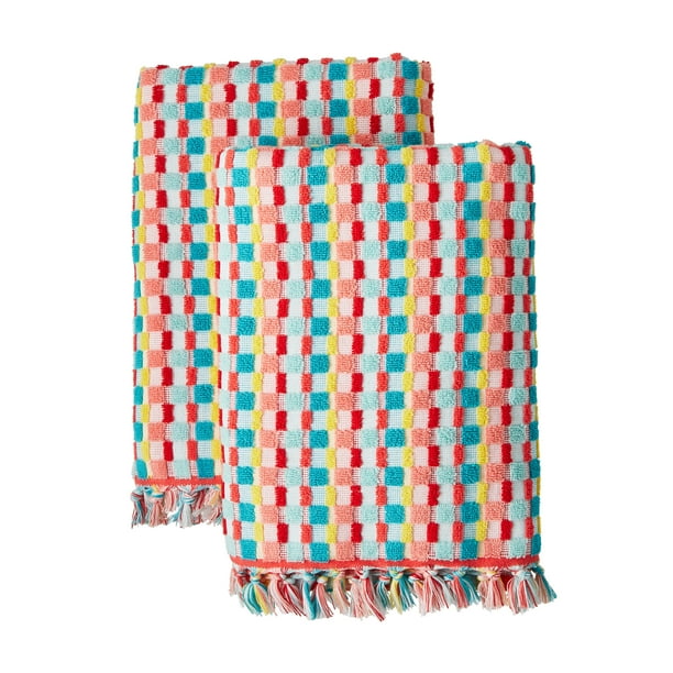 The Pioneer Woman Dotted Stripe 2Pack Cotton Bath Towel Set, Coral