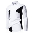 thumbnail image 2 of safuny Men's Long Sleeve Shirts Slim Suit Tops Big&Tall Fashion Turn Down Collar Sweatshirts Button Casual Cotton Outwear Color Block Pullover White S, 2 of 9