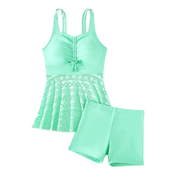 shoper Girls rash guard Swimsuit Size 8 Girls Two Piece Tankini Swimsuit with Skirt Ruffle Trim Sun Swimwear for Toddler and Youth Green 11-12 Years