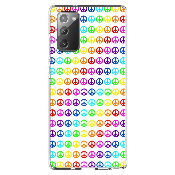 DistinctInk Clear Shockproof Hybrid Case for Galaxy Note 20 ULTRA (6.9" Screen) - TPU Bumper, Acrylic Back, Tempered Glass Screen Protector - White Rainbow Peace Signs