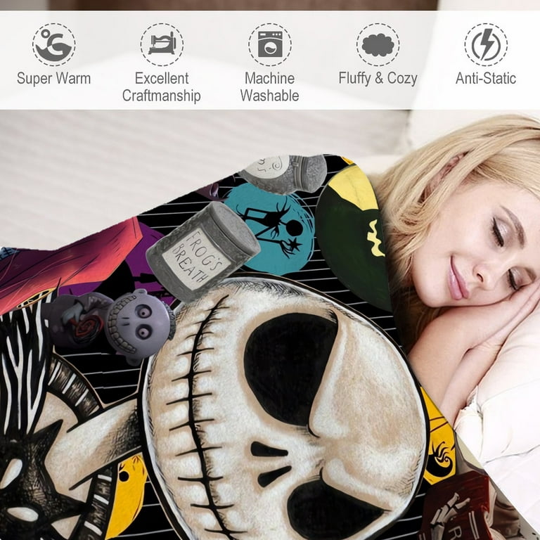 2Pcs The Nightmare Before Christmas blanket with Pillow Case Large Plush Teens Jack and Sally blanket