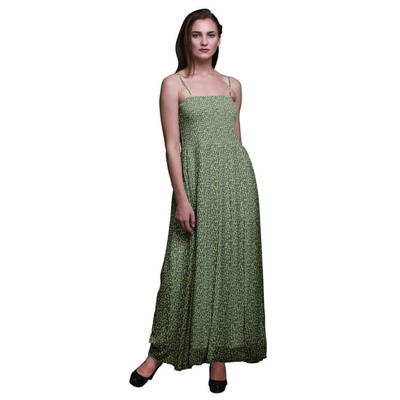 Bimba Rose Leaves Bimba Printed Women Flowy Smocked Spaghetti Strap Dress-Small