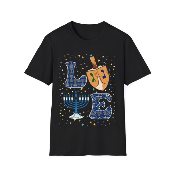 Love Hanukkah Dreidel Menorah Novelty Holiday Novelty Unisex T-Shirt