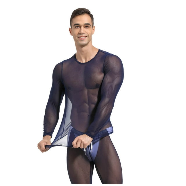 Men Fitness Running Cycling Tights with Mesh Transparency and High Elasticity for Long Sleeve Training