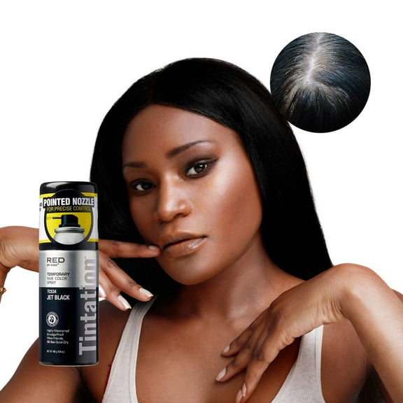 RED by Kiss Tintation Temporary Hair Color Spray, Instant Gray Root Cover Up, Water-Resistant, Smudge-Proof, Hairline & Barber Touch-Up, Quick Dry, Travel Size Spray (Jet Black, 1.5 OZ)