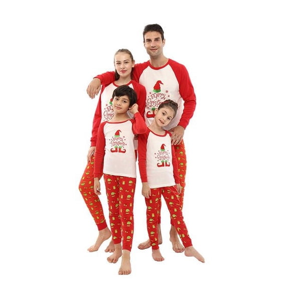 Elowel Matching Family Christmas Pajamas - Red & Green Merry Christmas 2-piece Gift Set