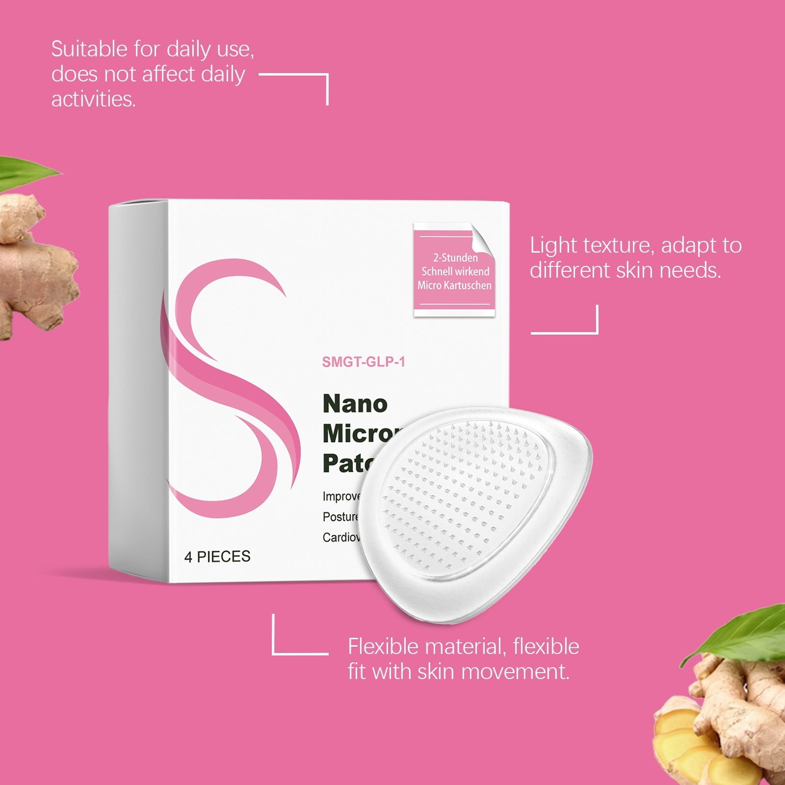 bostore smgt-glp-1 nano microneedle patch 1/2/3/4/5/6PCS SMGT-GLP-1 Nano Microneedle Patch, Long-lasting GLP-1  Microneedlepatch，Natural for Microneedle Waist Patch Body Shaping Stickers  for Women and Men