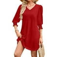 thumbnail image 4 of Womens Dresses Sevevn Women's Summer Dresses 3/4 Puff Sleeve Casual Sundress Dress with Pockets Beach Vacation 2025 Fashion, 4 of 6