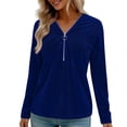 thumbnail image 1 of Blusas de Manga Larga para las Mujeres Cremallera de Cuello en V Delantera Color Sólido Top de Moda Casual, Tops de Color Sólido para las Mujeres, 1 of 9