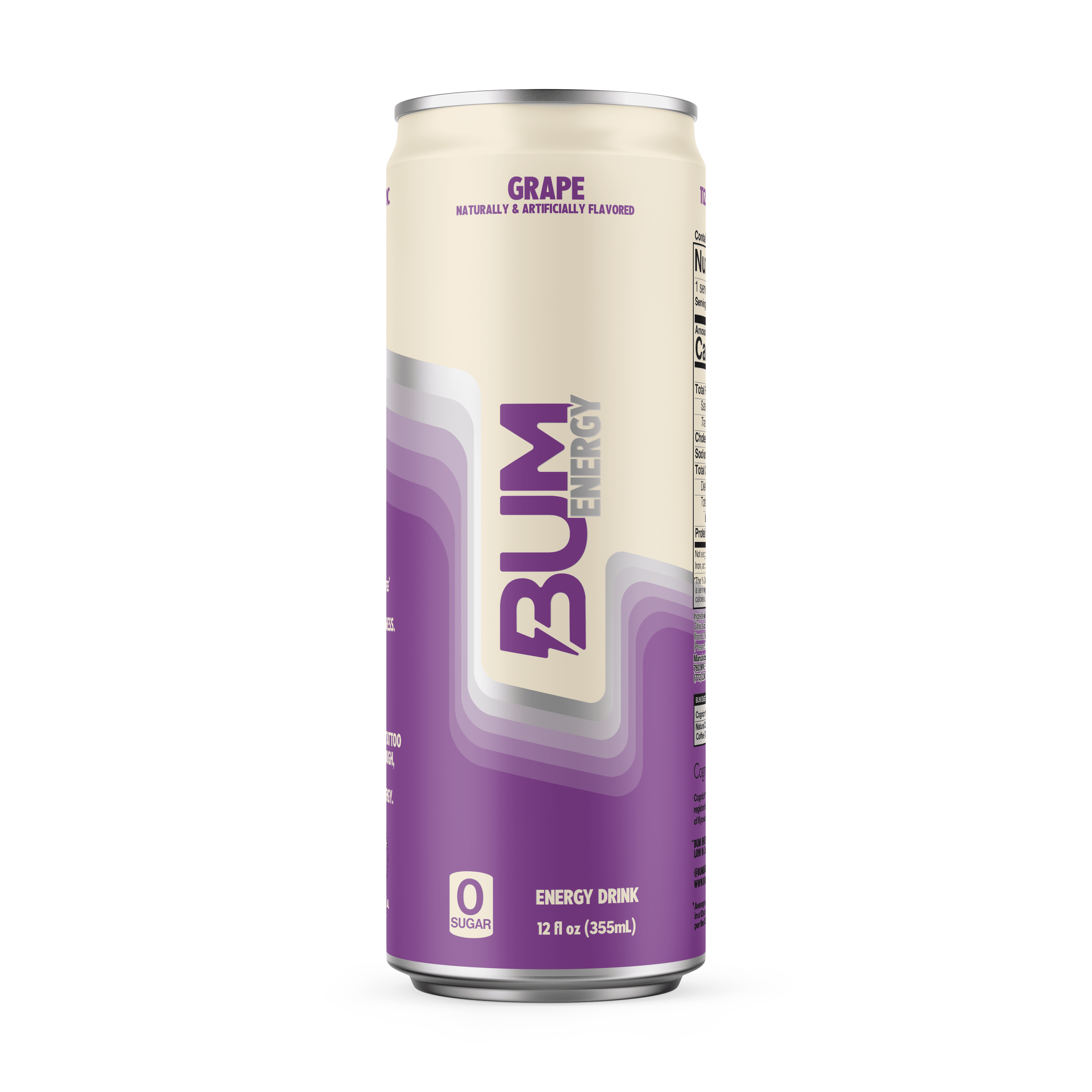 (3 pack) Bum Energy Grape Energy Drink, 112 mg Natural Caffeine, 12 fl oz Can