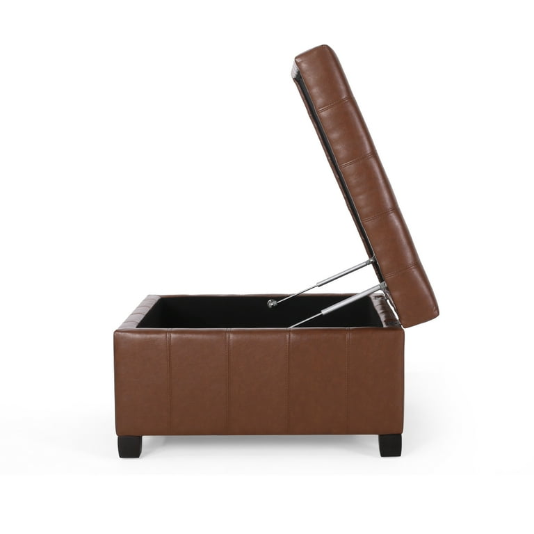 satsブラウンレザー風オットマン Noble House Rosalla Faux Leather Storage Ottoman, Cognac Brown