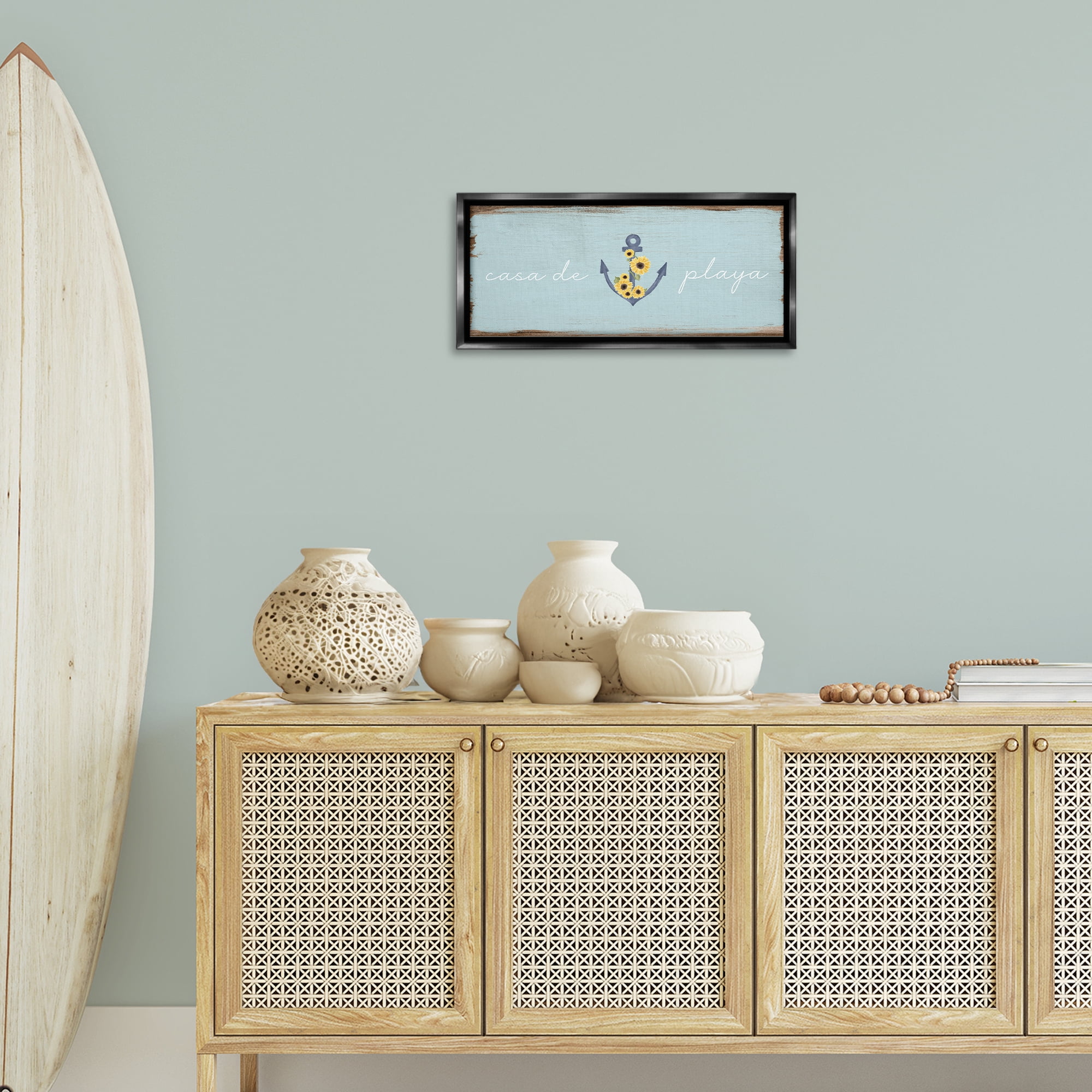 Stupell Industries Casa de Playa Nautical & Beach Painting Black Floater Framed Art Print Wall Art, 25 x 11