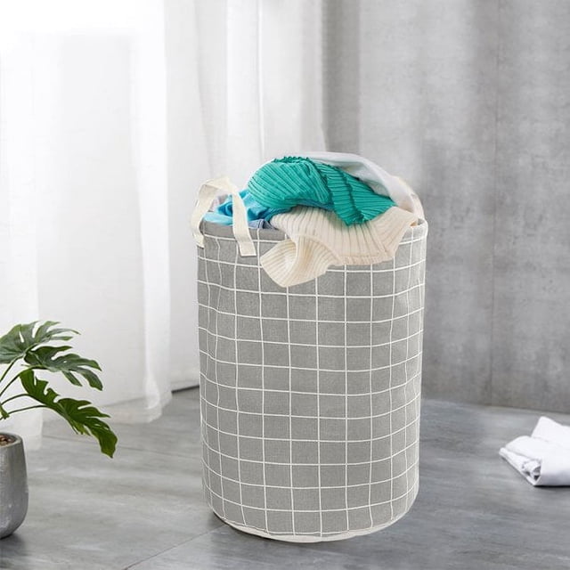 Cesta para la colada independiente, cesta para la colada de lona de lino y algodón plegable de malla gris con asas duraderas para dormitorios y baños (gris) oso de fresa Electrónica