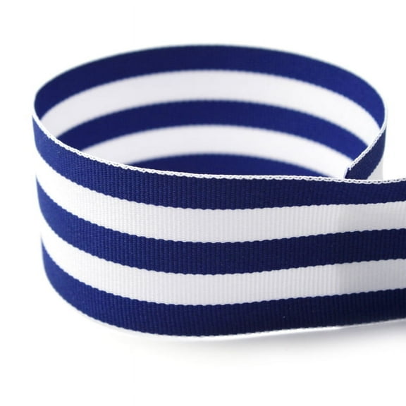 5/8“ Royal Blue & White Taffy Striped Grosgrain Ribbon - 100 Yards - USA Made