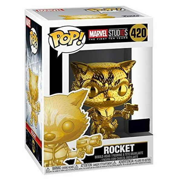 Marvel Funko Pop Studios 10th Anniversary Guardians Of The Galaxy Rocket Raccoon Gold Chrome Exclusive Figure Walmart Com Walmart Com
