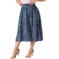 thumbnail image 4 of Agnes Orinda Women's Plus Size Skirts Pleated High Waist Midi Floral Print Skirt with Pockets 1X Navy Blue, 4 of 6