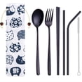 thumbnail image 2 of 5Pcs Creative Simple Style Cutlery Set, Stainless Steel Unisex Portable Spoon Fork Straw Chopsticks Kit with Cartoon Cloth Storage Bag, 2 of 5
