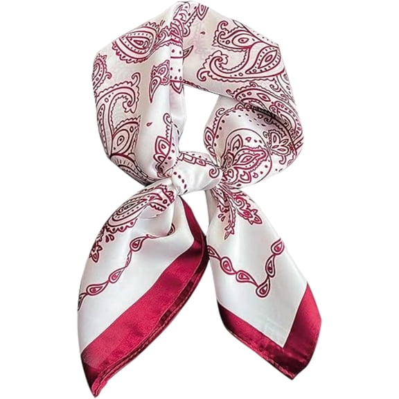 Polyester Satin-Like Paisley Head Scarf White Red