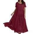 thumbnail image 4 of WTOBBY Women's Summer Dress Casual Loose Long Beach Vacation Dresses Short Sleeve Solid Color, Easy and Breezy for Daily Wear,Wine XL, 4 of 5