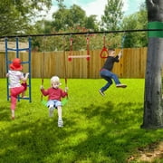MOPHOTO Outdoor Ninja Warrior Obstacle Course for Kids, 60FT Durable Ninja Slackline Kit with Complete Accessories,Playset Equipment with Swing, Climbing Net, Ladder & Monkey Bars (10 Obstacles)