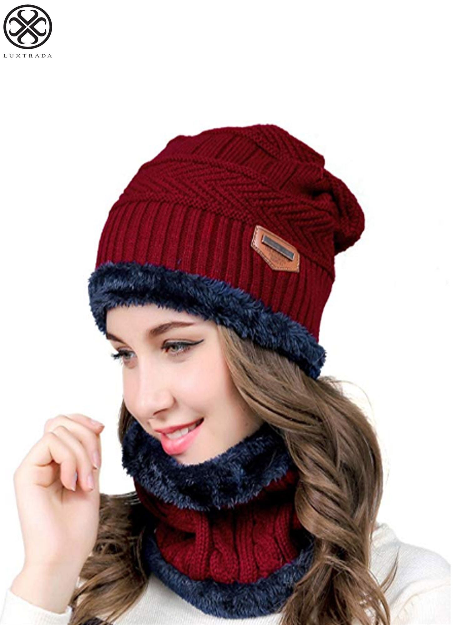 Brand New Winter Visor Hats Women Mixed color Women Thick Velvet Hair Ball Warm Bonnet Caps Bib Set Hand Knit Beanie Skullies Hat