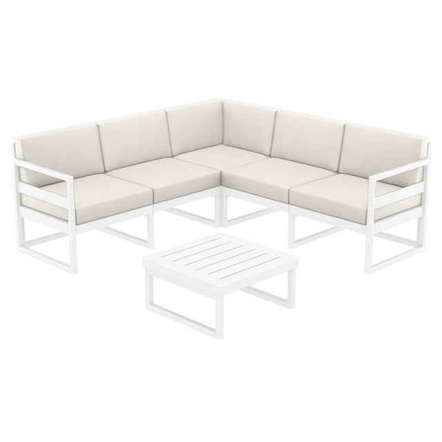 Mykonos Corner Sectional Lounge Set in White with Fabric Natural Cushions