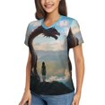 thumbnail image 2 of Vsdgher Clear Sky Mountain Red Dragon Women Shirts V Neck Short Sleeve Tops T-Shirt Basic Tees, S to 3XLX-Large, 2 of 5