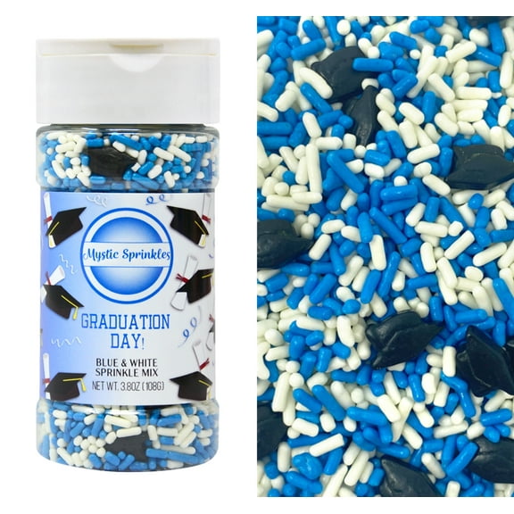 Mystic Sprinkles Graduation Day! Blue & White Sprinkle Mix 3.8 oz