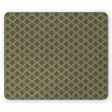 Oriental Mouse Pad, Layout of Traditional Motifs in Shades, Rectangle Non-Slip Rubber Mousepad, Green Dark Tan, by Ambesonne