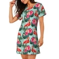 thumbnail image 2 of Haiem Palm Leaves Flamingo Print Women’s Short-sleeved Nightdress – Comfortable and Loose-Fit Sleepwear, Soft Cotton Sleep Shirt for Relaxing, Casual Nightdress, 2 of 6