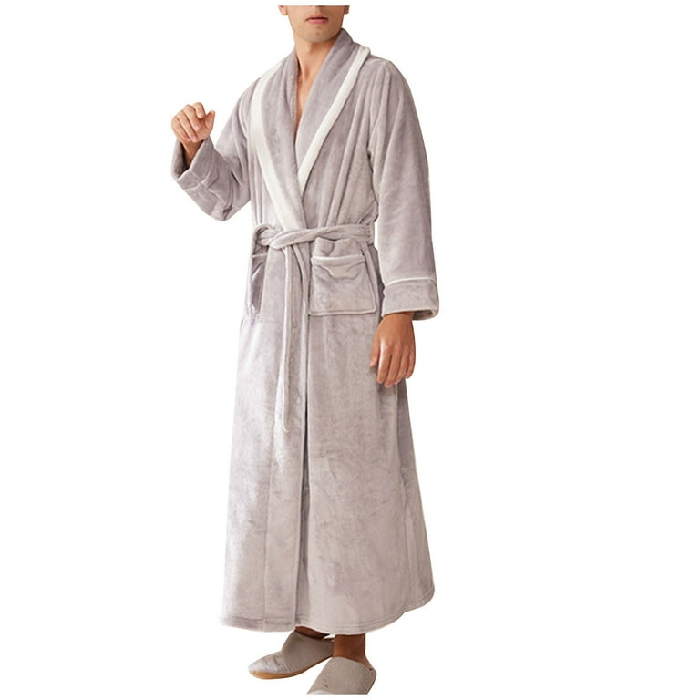 Htigea Unisex Plush Robe Soft Fuzzy Flannel Long Sleeve Bathrobe Womens Mens Loungewear Cozy Shower Spa Dressing Gown with Pockets Gray,M, Adult