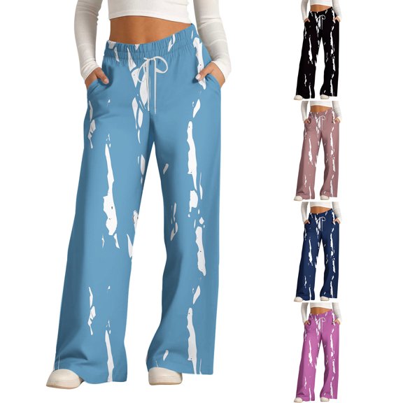 Aboser Wide Leg Pants for Women Trendy Printing Sweatpants Baggy Casual High Waisted Track Pants Comfort Soft Long Trousers with Pockets