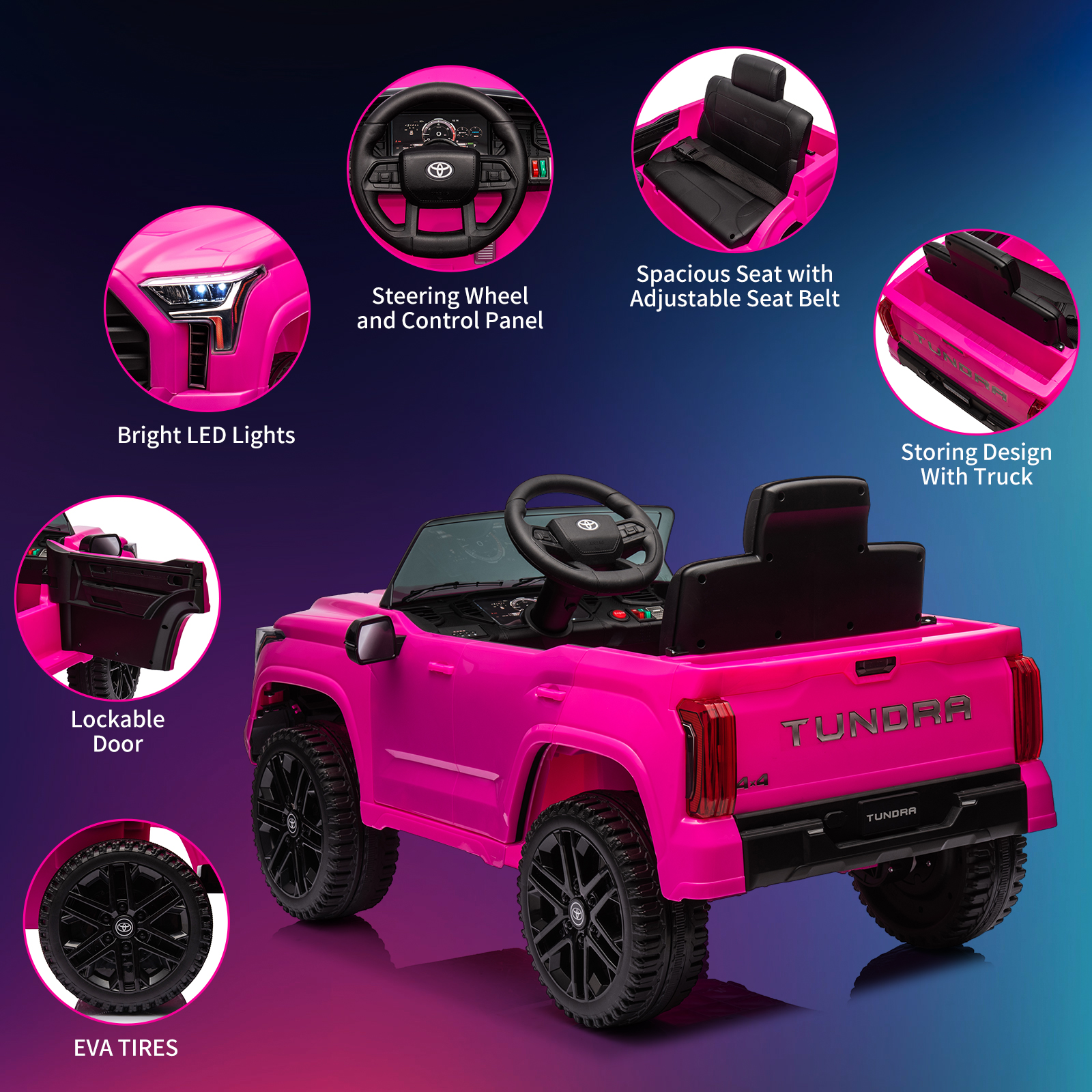 CazToi 12V Ride On Car  Licensed Toyota Tundra Remote Control Music Spring Suspension 3 Speeds LED Lights Gift for Ages 3+