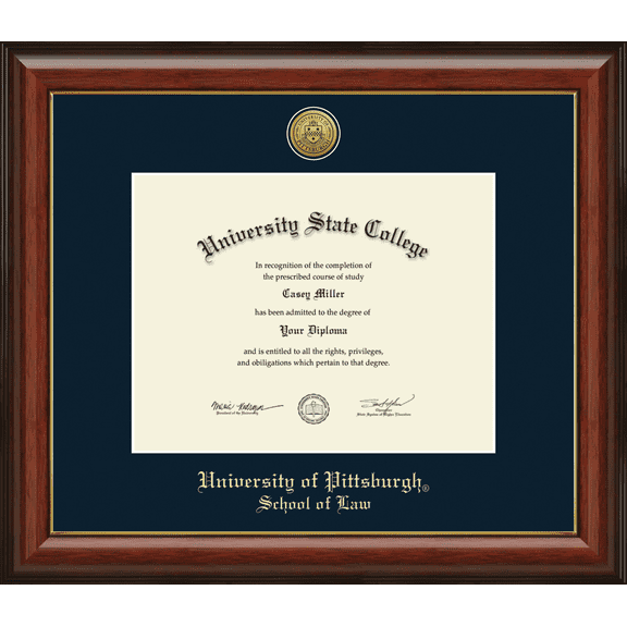 University of Pittsburgh School of Law Diploma Frame, Document Size 11" x 8.5"