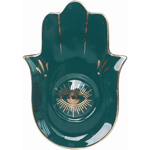 ZOUSSIQI 1Pc Trinket Dish Ceramics Jewelry Plate Evil Eye Hand Jewelry Dish Hamsa Plate Fruit Tray Snack Food Storage Plate for Party CA919-49771