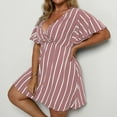 thumbnail image 3 of Plus Size Sundress, Casual Striped V Neck Short Sleeve Tunic Bohemian Dress Womens Formal Sexy Black Dress Red For Women Dress Curvy Try Before You Buy Dresses (XXL, Pink) ZMTing, 3 of 5