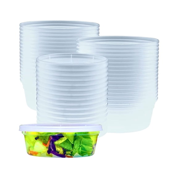 Deli Containers with Lids 8 oz. 50 Pack - Disposable Clear Lunch Containers Leakproof, Plastic Round Food Storage Containers, Freezer Containers for Food